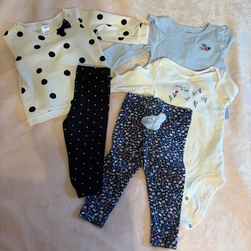 Polka Dot and Floral Baby Clothing Sets, 12 month